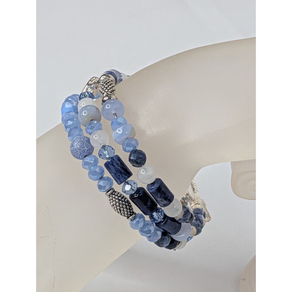 Adjustable Bracelet Set - Mixed Blue Gemstones & Silver - Picture 9 of 12